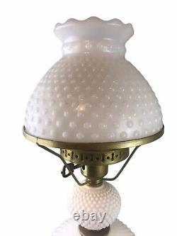 TWO LARGE Vintage White Hobnail Milk Glass Parlor Lamps GWTW Electric 23