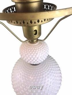 TWO LARGE Vintage White Hobnail Milk Glass Parlor Lamps GWTW Electric 23