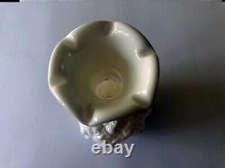 Tall milk glass flower vase with grape vine design 10.1875 inches