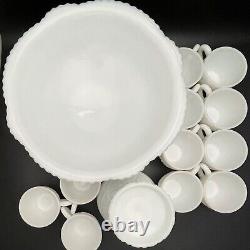 Thatcher McKee Concord Milk Glass 1951 Punch Bowl Set 13 Pieces Made in USA