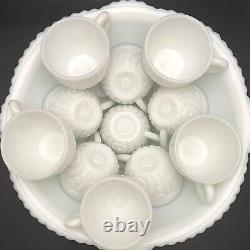 Thatcher McKee Concord Milk Glass 1951 Punch Bowl Set 13 Pieces Made in USA