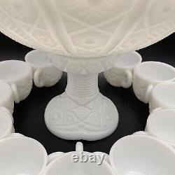 Thatcher McKee Concord Milk Glass 1951 Punch Bowl Set 13 Pieces Made in USA