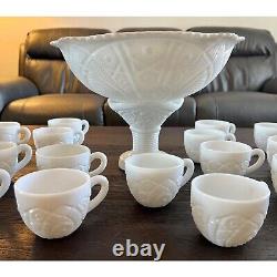 Thatcher McKee Milk Glass Concord Punch Bowl Set For 18