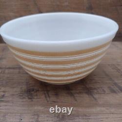 Three (3) Vintage PYREX Rainbow Strip MCM Bowls 401 Pink / 402 Tan / 403 Blue