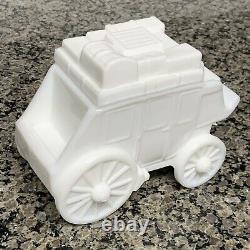 Tiara Indiana White Milk Glass Stagecoach Candy Dish From Fenton Mold Rare Item