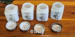 Tipp City Mckee Vintage Watering Can Lady Milk Glass Shakers 4pc set W Stand