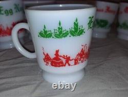Tom & Jerry Milk Glass Egg Nog Punch Bowl Set 6 Cups Mugs