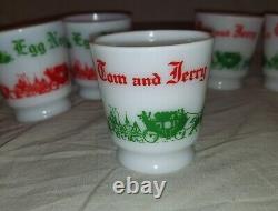 Tom & Jerry Milk Glass Egg Nog Punch Bowl Set 6 Cups Mugs