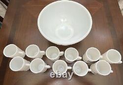 Tom & Jerry Milk Glass Punch Bowl and 11 mugs Black/white Vintage McKee Set