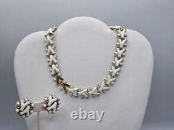 Trifari Faux Coral Necklace Earrings Set Alfred Philippe White Milk Glass