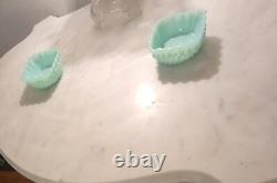Two(2) Fenton Pastel Green Aqua Hobnail Glass Fruit Bowl. Stunning! Rare