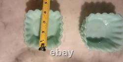 Two(2) Fenton Pastel Green Aqua Hobnail Glass Fruit Bowl. Stunning! Rare