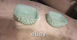 Two(2) Fenton Pastel Green Aqua Hobnail Glass Fruit Bowl. Stunning! Rare