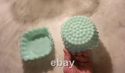 Two(2) Fenton Pastel Green Aqua Hobnail Glass Fruit Bowl. Stunning! Rare