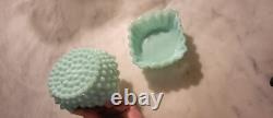 Two(2) Fenton Pastel Green Aqua Hobnail Glass Fruit Bowl. Stunning! Rare