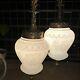 Two Geringer Pendant Lights Brass + Embossed Milk Glass Gold Accents Beautiful
