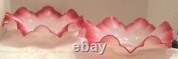 Two Victorian Style Art Glass Cranberry Ruffle Bride Basket Bowl Peach Blow