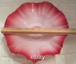 Two Victorian Style Art Glass Cranberry Ruffle Bride Basket Bowl Peach Blow