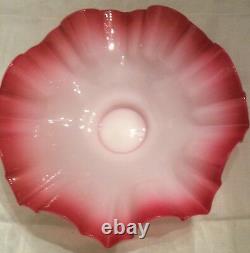 Two Victorian Style Art Glass Cranberry Ruffle Bride Basket Bowl Peach Blow