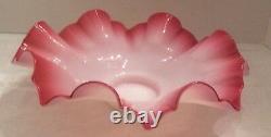 Two Victorian Style Art Glass Cranberry Ruffle Bride Basket Bowl Peach Blow