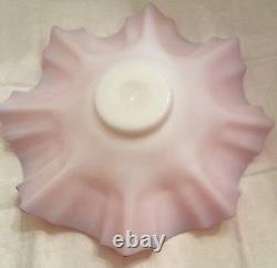 Two Victorian Style Art Glass Cranberry Ruffle Bride Basket Bowl Peach Blow