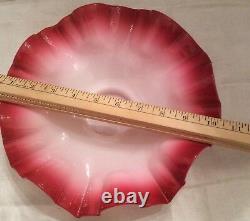 Two Victorian Style Art Glass Cranberry Ruffle Bride Basket Bowl Peach Blow