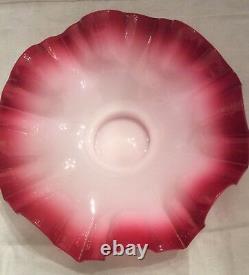 Two Victorian Style Art Glass Cranberry Ruffle Bride Basket Bowl Peach Blow