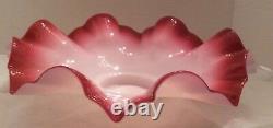 Two Victorian Style Art Glass Cranberry Ruffle Bride Basket Bowl Peach Blow