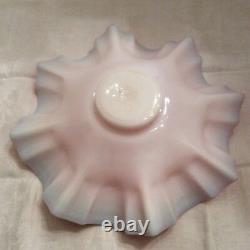 Two Victorian Style Art Glass Cranberry Ruffle Bride Basket Bowl Peach Blow