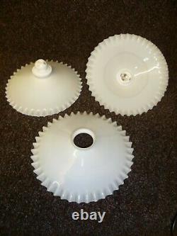 Two Vintage French Art Deco, Crimped Edge Milk Glass Pendant Light Fittings
