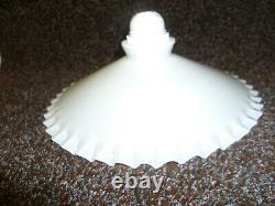 Two Vintage French Art Deco, Crimped Edge Milk Glass Pendant Light Fittings