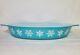 Ultra Rare Pyrex Turquoise 7 Large Snowflake Divided Dish Excellent White Blue