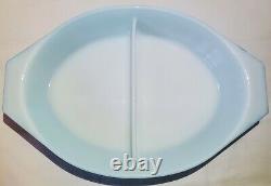 ULTRA RARE Pyrex Turquoise LARGE SNOWFLAKE Divided Dish EXCELLENT White Blue