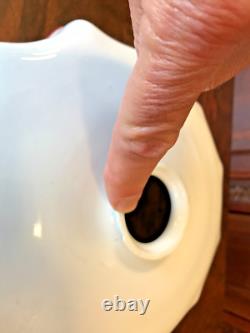 Unusual ANTIQUE WHITE with RED STRIPE RUFFLED MILK GLASS LIGHT LAMP SHADE Fluted