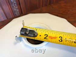 Unusual ANTIQUE WHITE with RED STRIPE RUFFLED MILK GLASS LIGHT LAMP SHADE Fluted