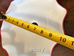 Unusual ANTIQUE WHITE with RED STRIPE RUFFLED MILK GLASS LIGHT LAMP SHADE Fluted