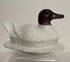 Unusual L. G. Wright White Milk Glass Duck Covered Dish, Purple Amethyst Head