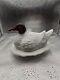 Unusual L. G. Wright White Milk Glass Duck Covered Dish, Purple Amethyst Head