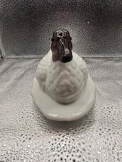 Unusual L. G. Wright White Milk Glass Duck Covered Dish, Purple Amethyst Head