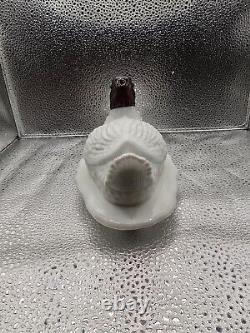 Unusual L. G. Wright White Milk Glass Duck Covered Dish, Purple Amethyst Head