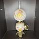 Uranium Milk Glass Hand Painted Floral Hurricane Gwtw Lamp Antique Vtg Low Glow