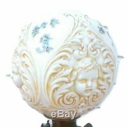 VICTORIAN GWTW MILK GLASS ANGEL CHERUB FACE BALL SHADE banquet oil lamp globe