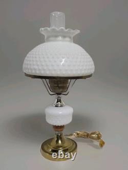 VINTAGE 21.5 MCM Hobnail White Milk Glass Hurricane Parlor Table Lamp