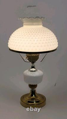 VINTAGE 21.5 MCM Hobnail White Milk Glass Hurricane Parlor Table Lamp