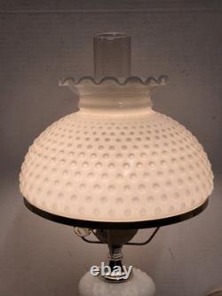 VINTAGE 21.5 MCM Hobnail White Milk Glass Hurricane Parlor Table Lamp