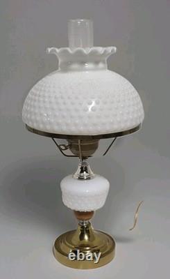 VINTAGE 21.5 MCM Hobnail White Milk Glass Hurricane Parlor Table Lamp