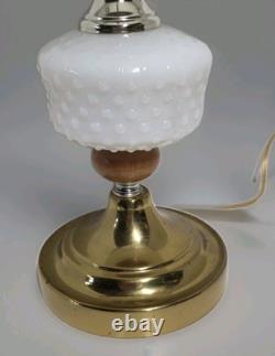 VINTAGE 21.5 MCM Hobnail White Milk Glass Hurricane Parlor Table Lamp