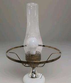VINTAGE 21.5 MCM Hobnail White Milk Glass Hurricane Parlor Table Lamp
