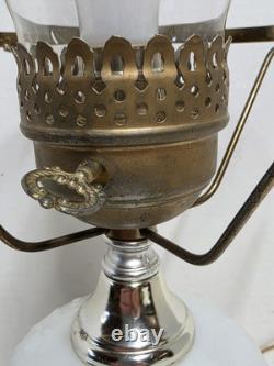 VINTAGE 21.5 MCM Hobnail White Milk Glass Hurricane Parlor Table Lamp