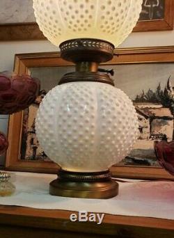 VINTAGE 3 Way HURRICANE LAMP HOBNAIL Gone with the Wind WHITE MILK GLASS